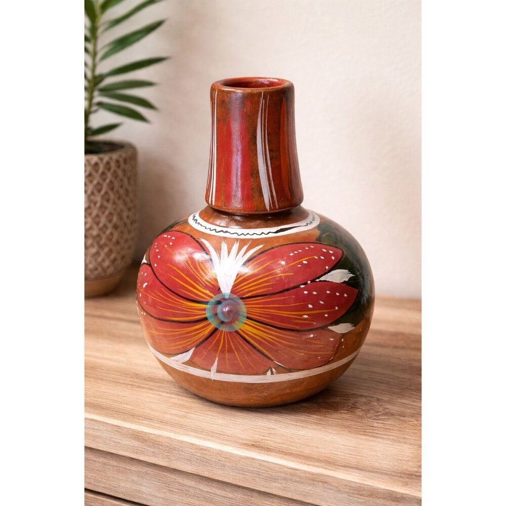 Hand-Painted Mexican Folk Art Vase – Boho Southwestern Home Decor